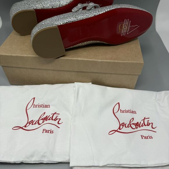 CHRISTIAN LOUBOUTIN MISS JANE STRASS CRYSTAL Flat Shoe Size EU 38.5/8.5 - Picture 14 of 16